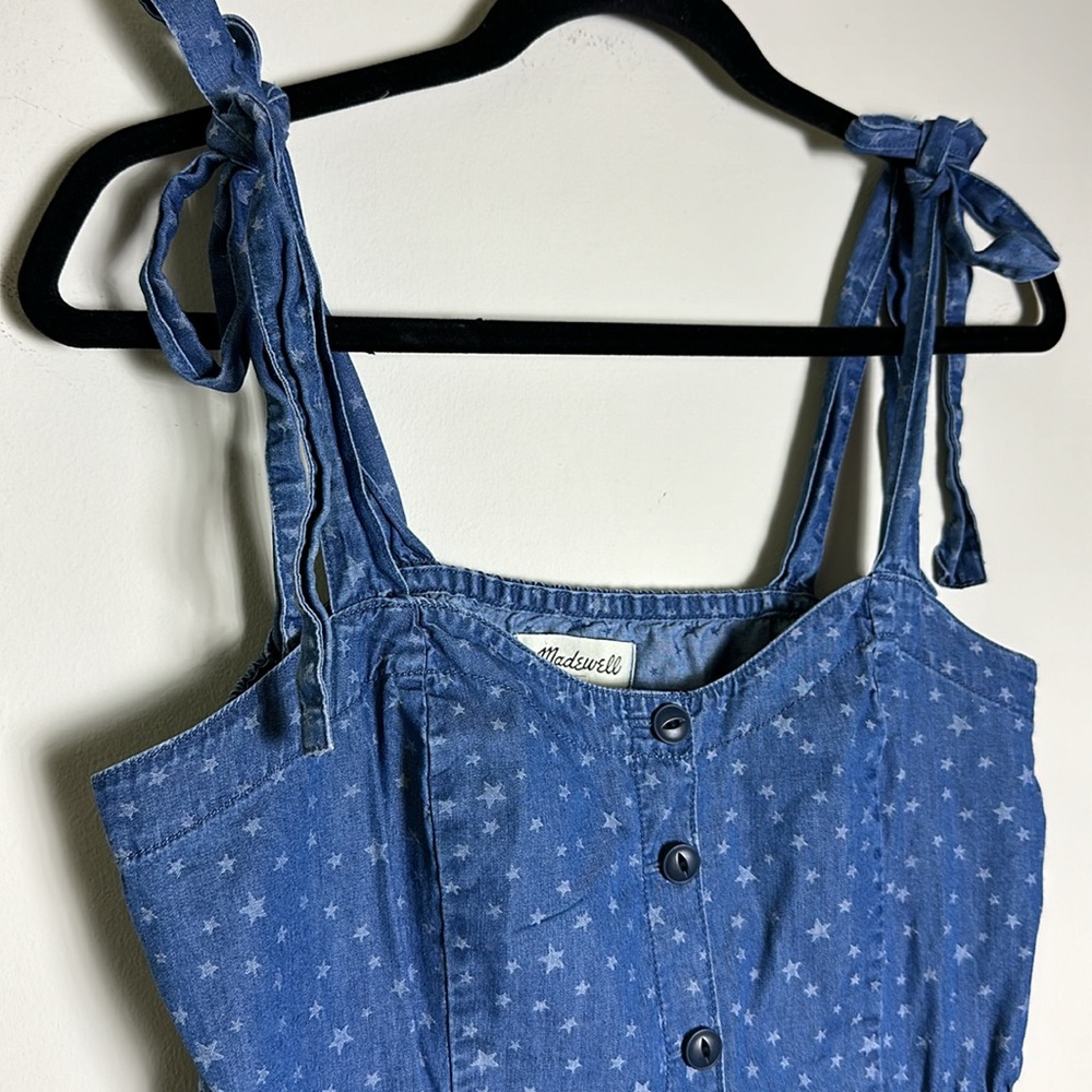 Madewell Denim Tie-Strap Button Front Sundress in Star‎ Jaquard - Picture 3 of 7
